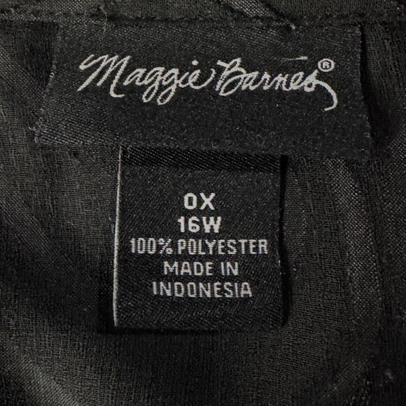 Maggie Barnes 0X-Large (16W) Top Button-Up Semi-Sheer Geometric 3/4 Sleeve Black - Picture 7 of 8